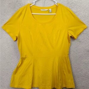 Isaac Mizrahi Women Top XL Yellow Cotton Blend Short Sleeve Ruffle Hem Shirt
